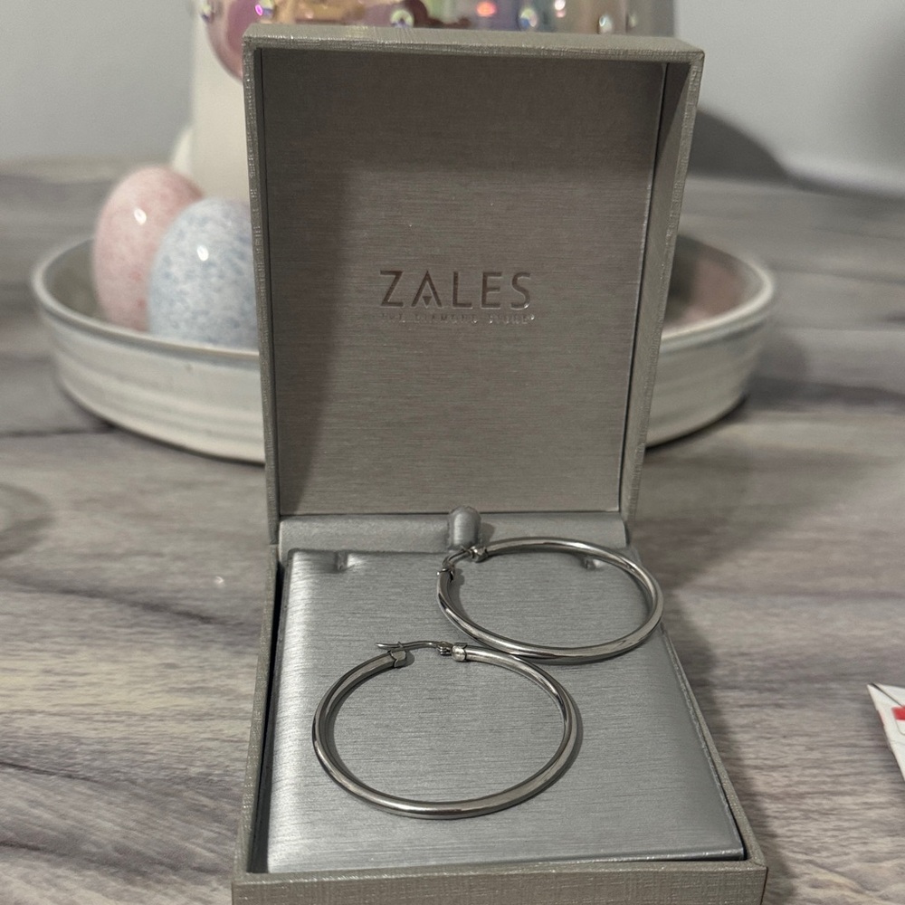 Zales Classic White Gold Hoop Earrings